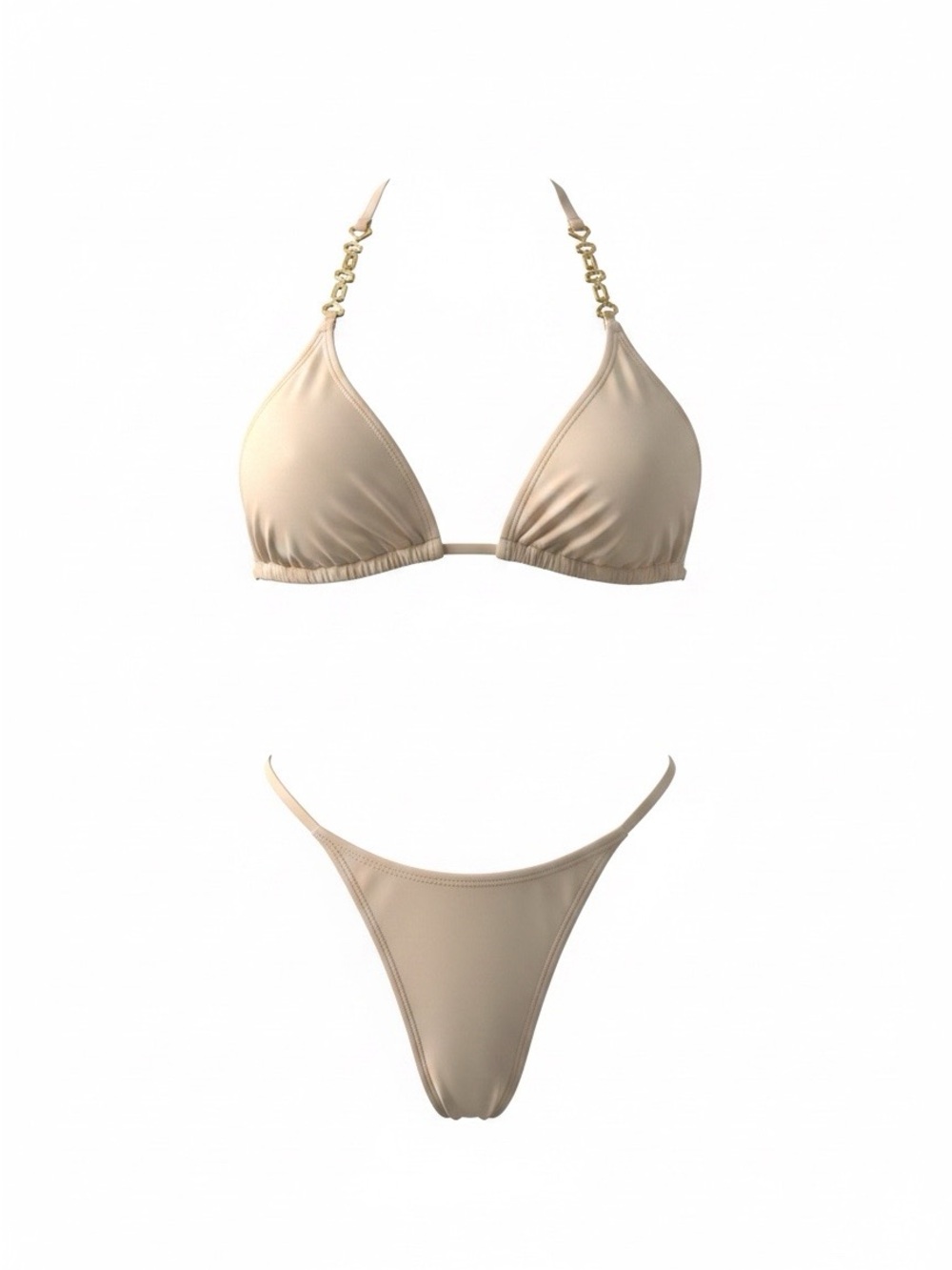 Beige Triangle Bikini Set with Gold Accents - Women Swim